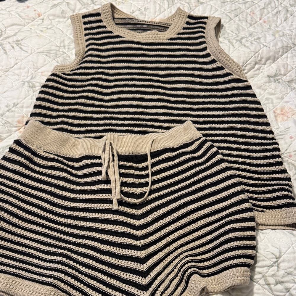 Maternity Striped Knit Tank and Shorts Set